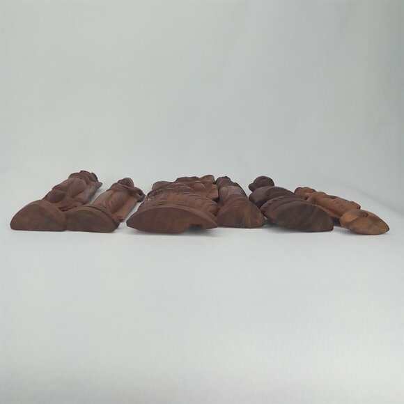 Vintage Wooden Figurine Set Of 6 Hand Carved Wood Chinese Deities 1970s - Picture 5 of 7